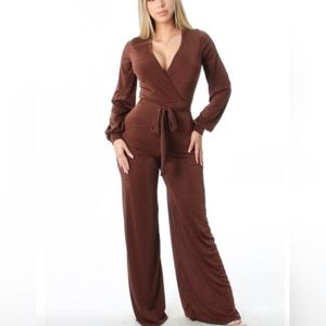 Stretchy Chocolate Brown Wideleg Jumpsuit